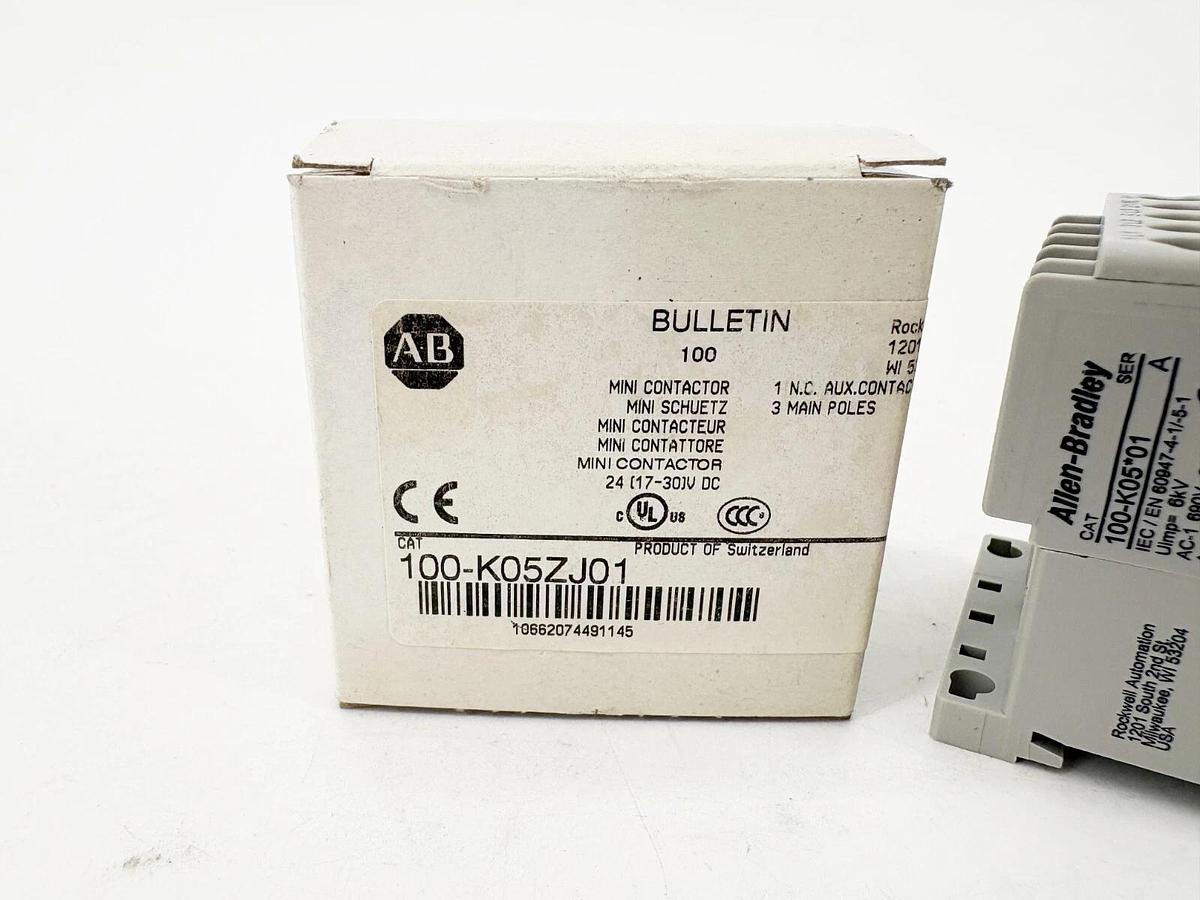 New Allen Bradley 100-K05ZJ01 Ser. A Mini Contactor 24VDC Coil 1NC 3P