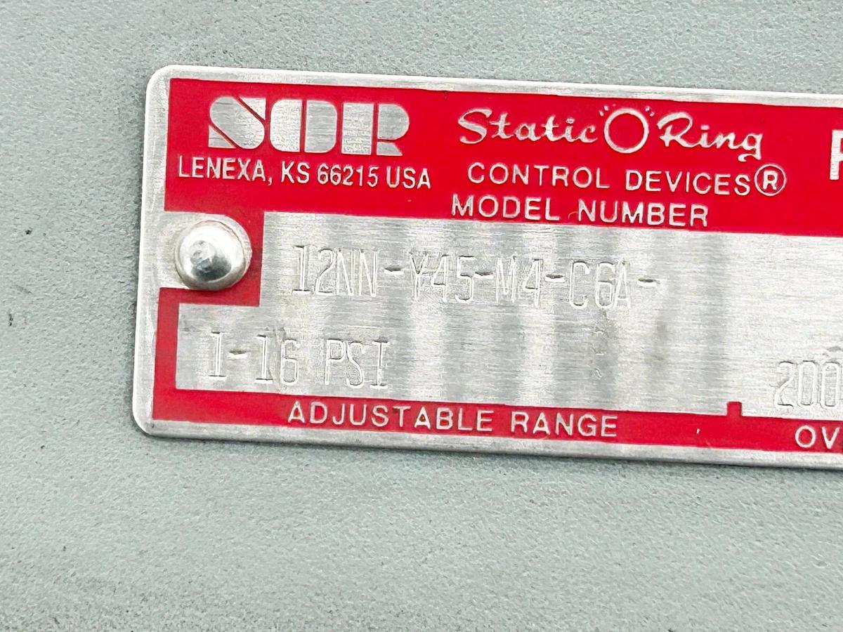 New SOR Controls 12NN-Y45-M4-C6A-1-16 Pressure Switch Adjustable Range 1-16PSI