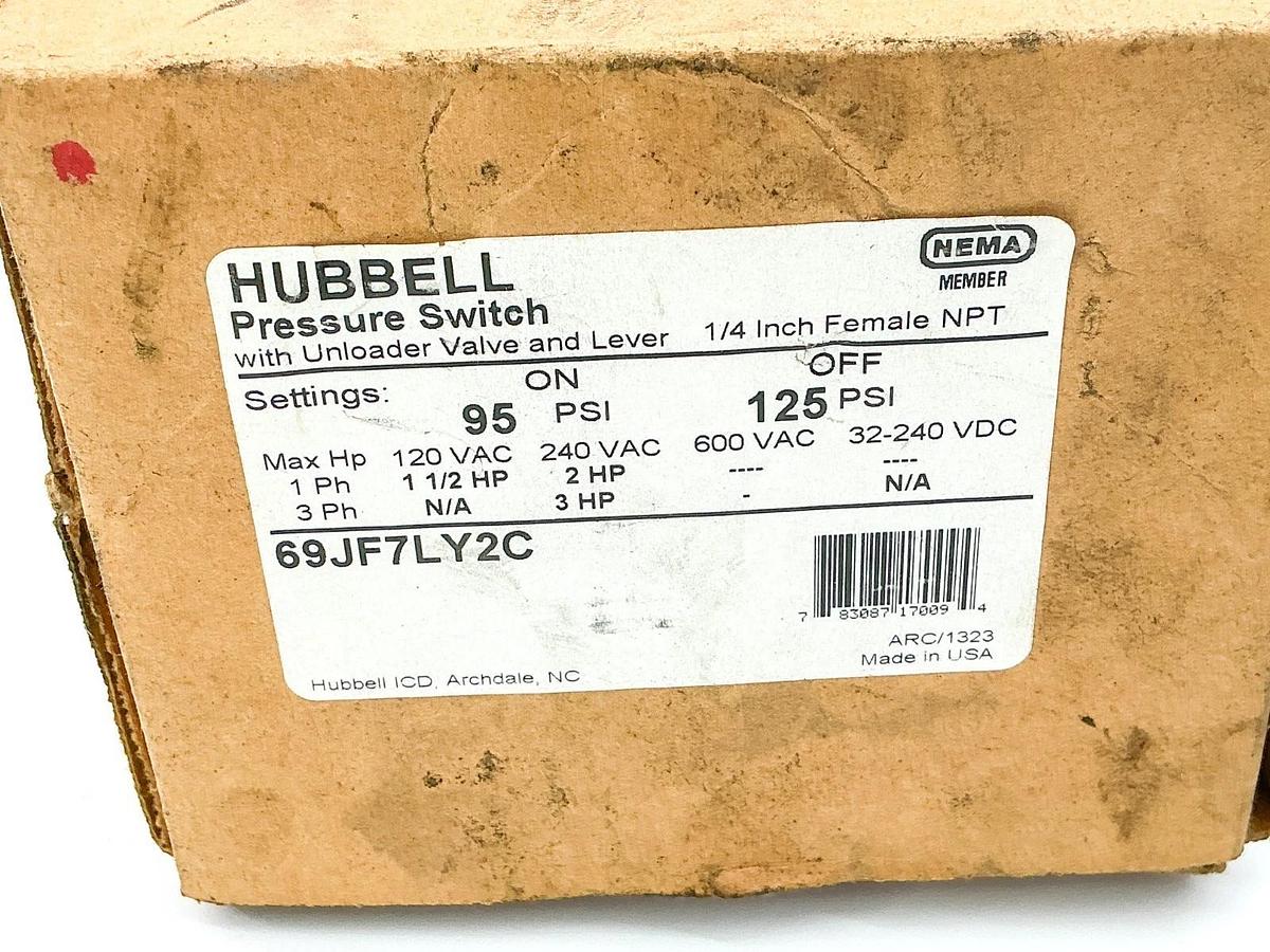 New Square D Hubbell 69JF7LY2C Pressure Switch 3PH 125PSI 600V 9013-FHG19M1XZ22