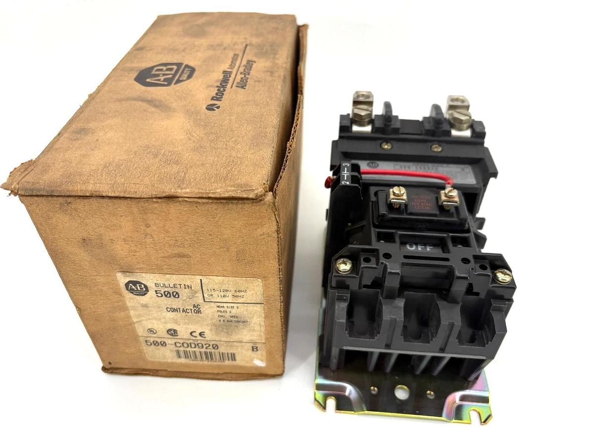 New Allen Bradley 500-COD920 Ser. B AC Contactor NEMA Size 2 110/120V Coil 2P