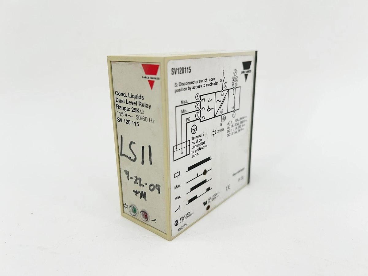 Used Carlo Gavazzi SV120115 Level Control Relay 25KOHM 10A 115V 50/60Hz