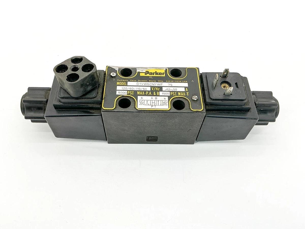 Used Parker D1VW6CNYWF 75 Solenoid Valve 5000PSI 110/120V 50/60Hz .50A