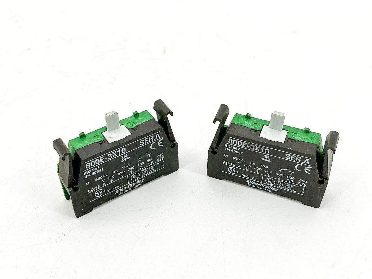 New Lot of 2 Allen Bradley 800E-3X10 Contact Block 690V 10A Ser.A - No Box