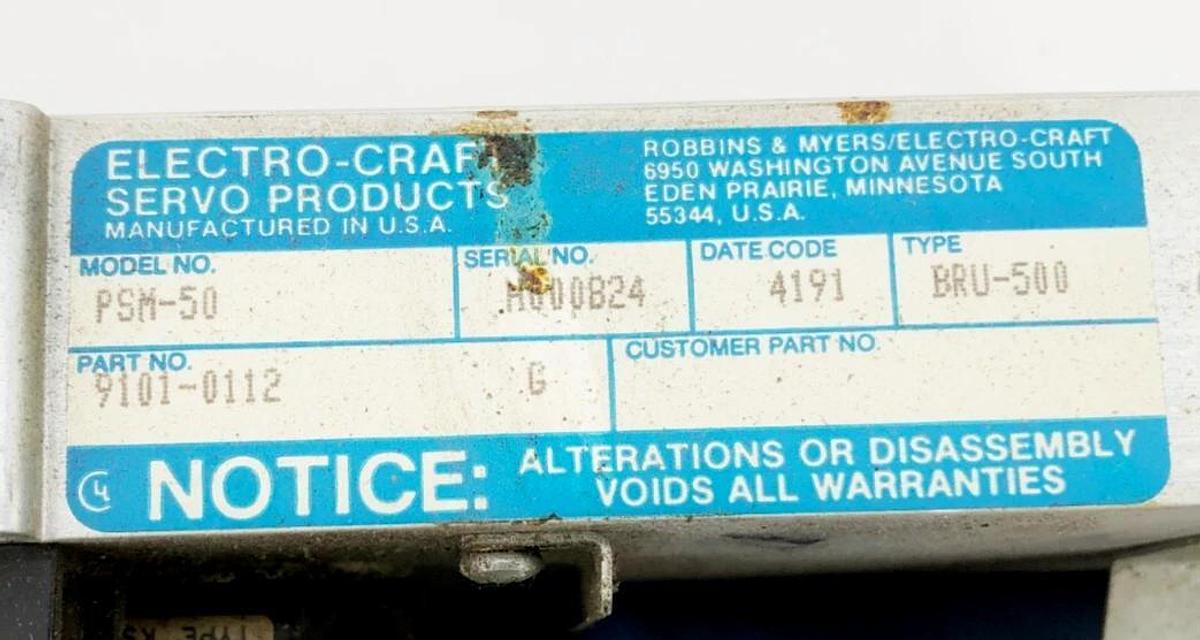 Used Electro-Craft 9101-0112 Servo Drive Model PSM-50 Type BRU-500