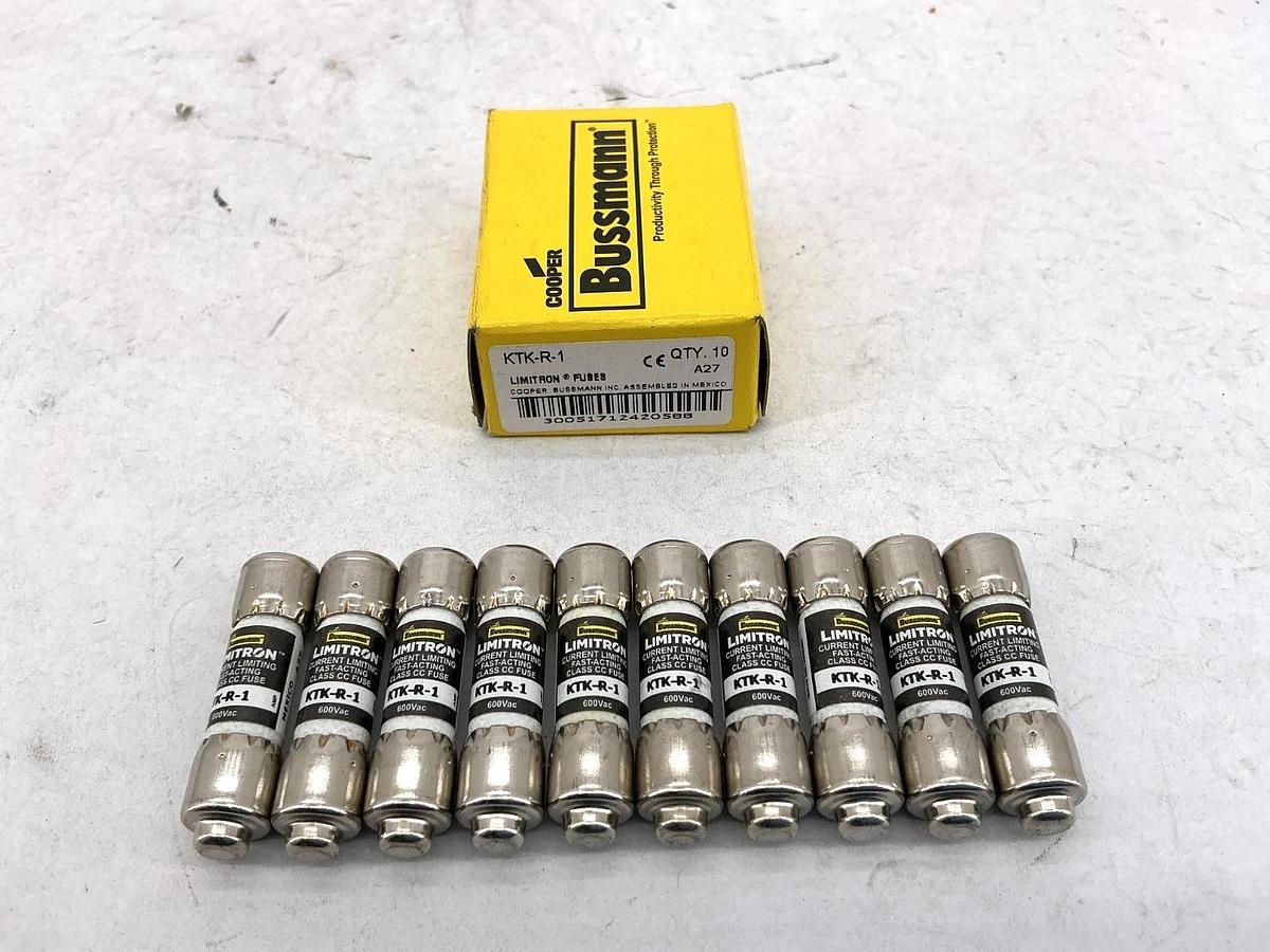 New Bussmann KTK-R-1 Limitron Class CC Fuse 1A 600V Box of 10