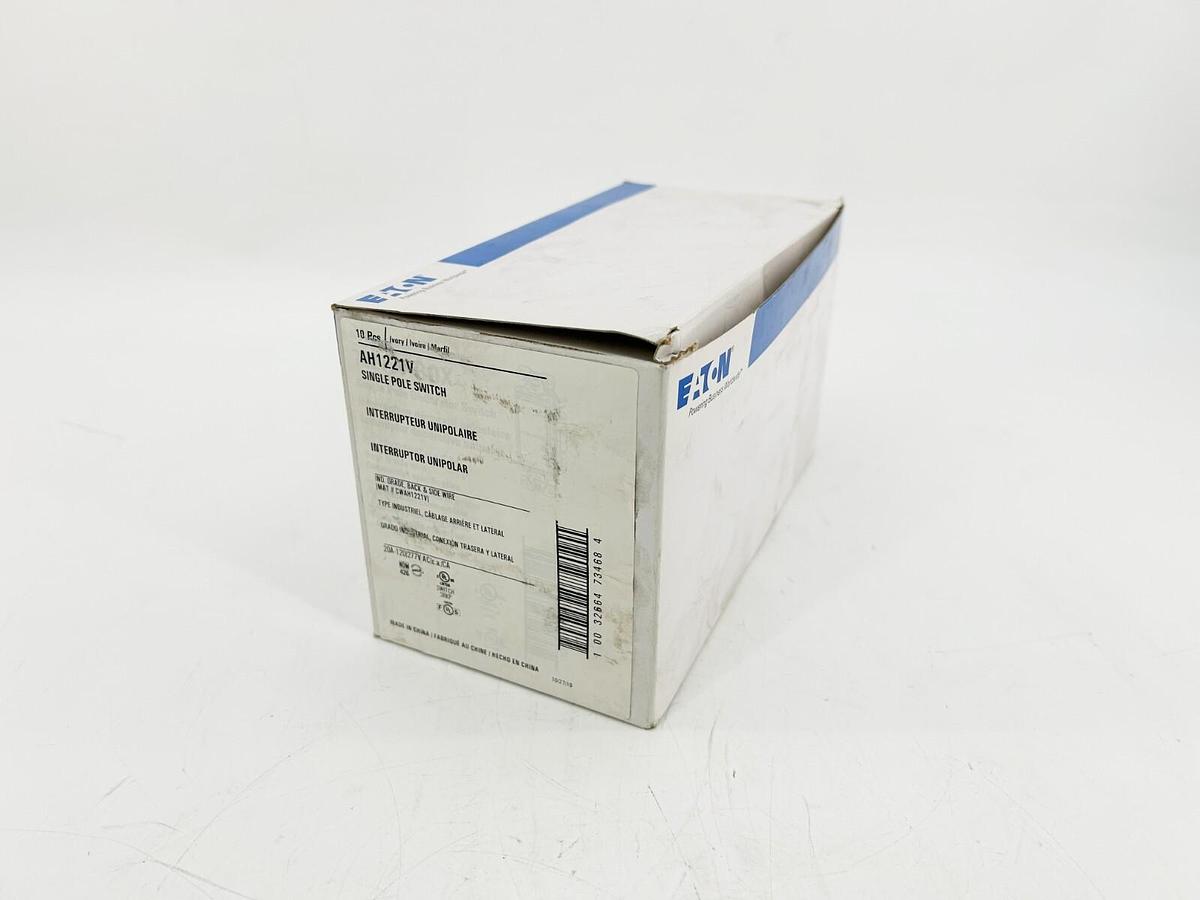 New Eaton Box of 10 AH1221V Single Pole Wall Switch 20A
