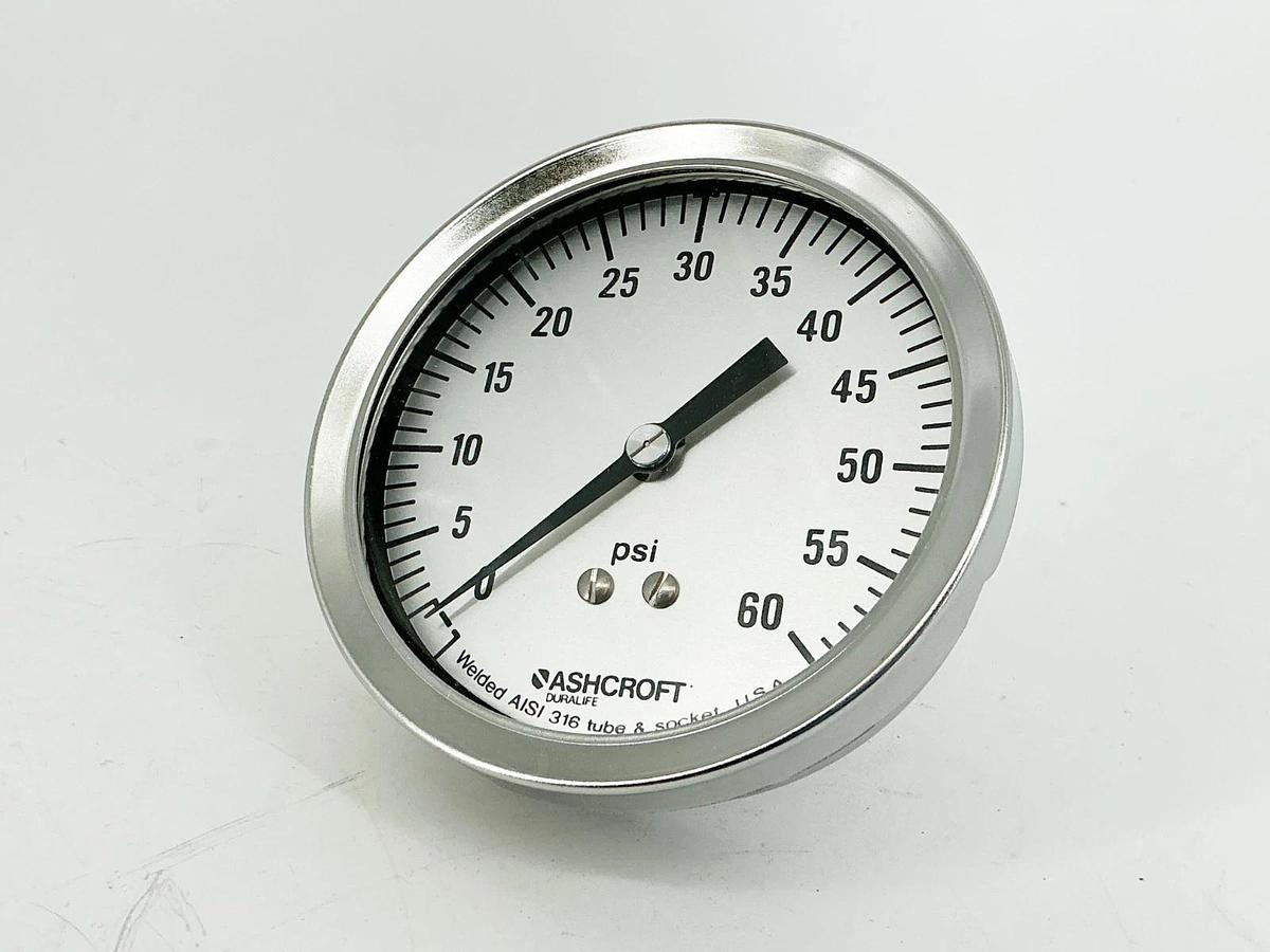 New Ashcroft 35-1009-SW-02B-60#-XLJ Pressure Gauge 3-1/2" 60PSI 316 Tube