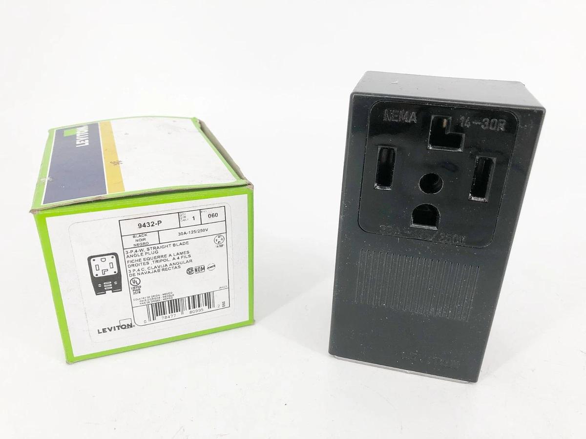 New Leviton 9432-P Straight Blade Angle Plug 30A 125/250V 3-P 4 Wire NEMA 14-30P
