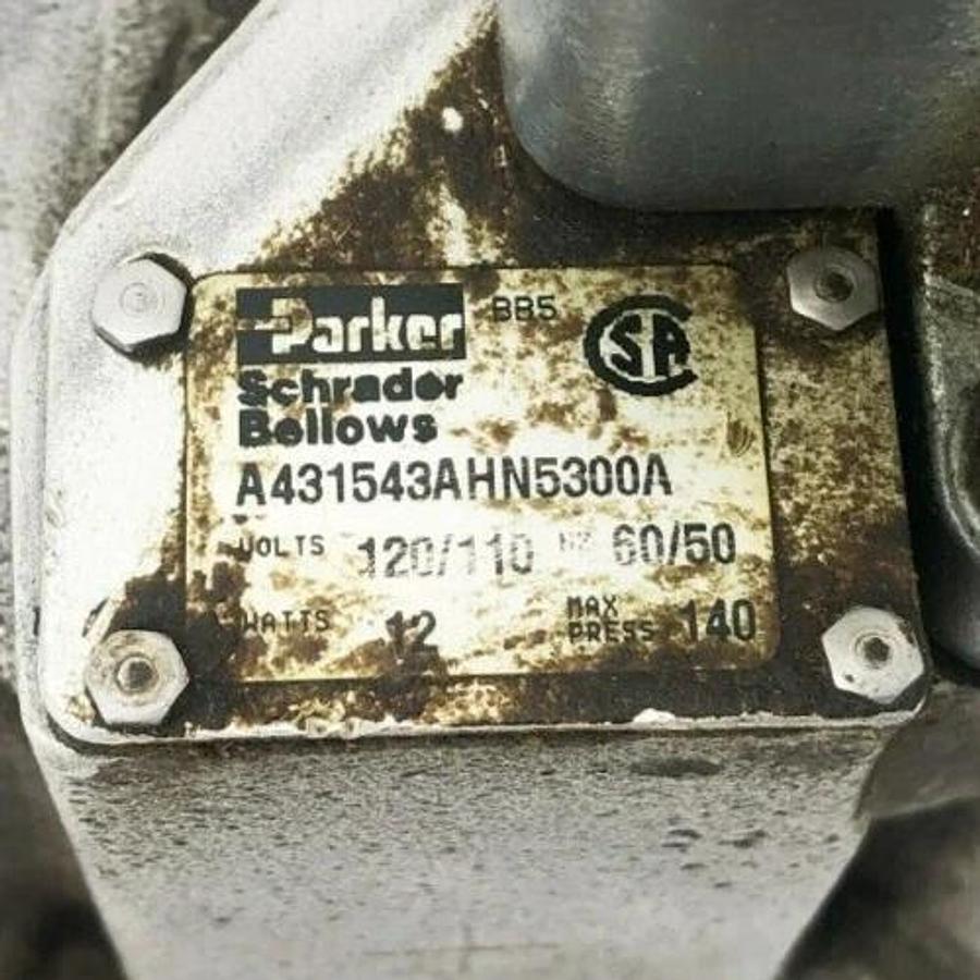 Used Parker A431543AHN5300A Solenoid Valve With Pilot Model K175903553 120V 140psig