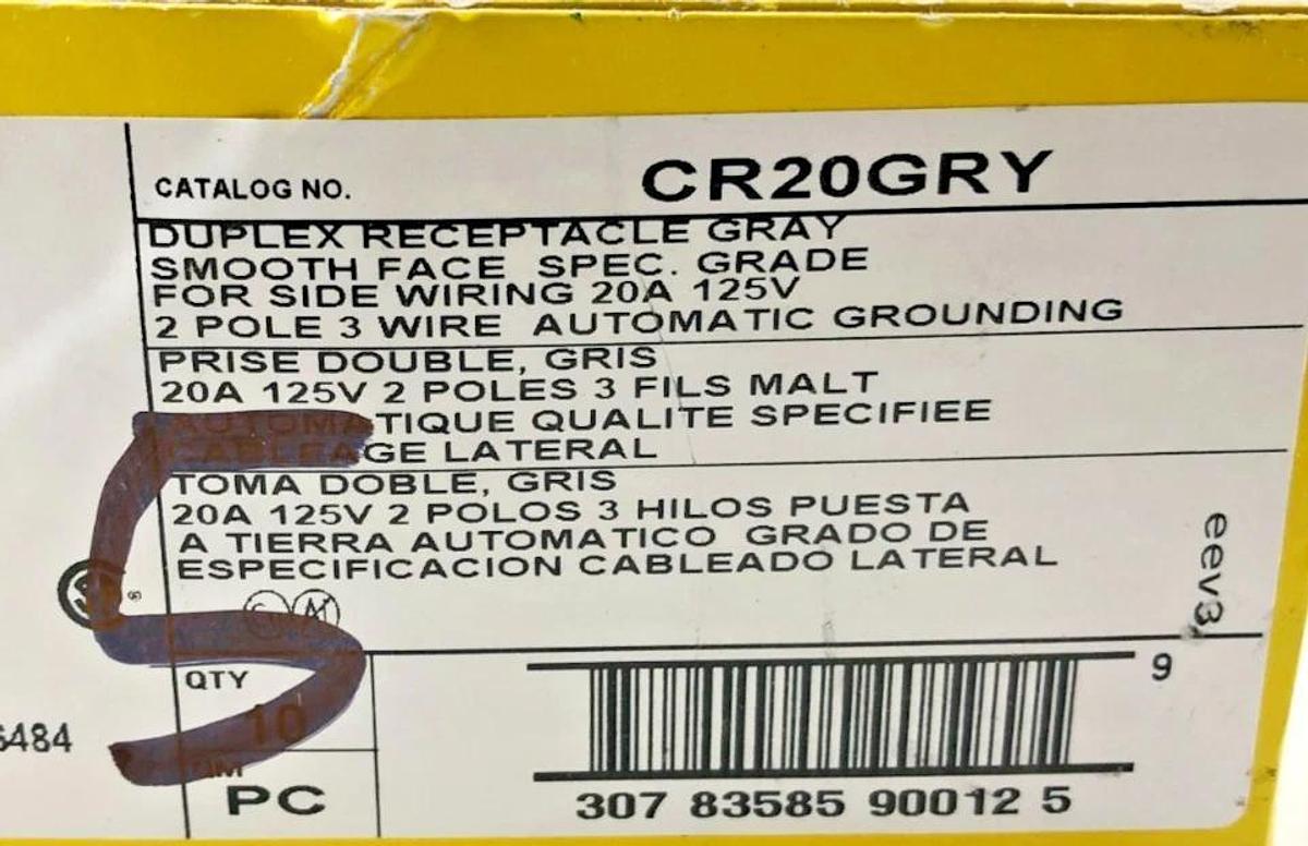 Box of 5 New Hubbell CR20GRY Duplex Receptacles 20A 125V Gray