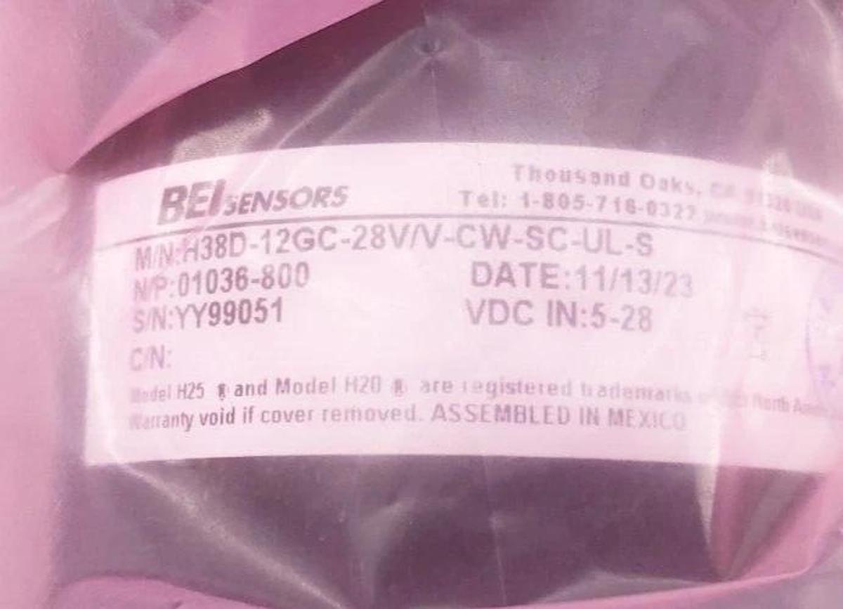 New BEI Sensors H38D-12GC-28V/V-CW-SC-UL-S Explosion Proof Encoder 01036-800