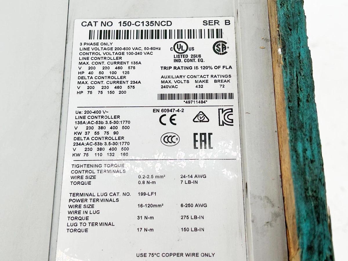 New Allen Bradley 150-C135NCD Smart Motor Controller 135A 600V 3PH - No Box