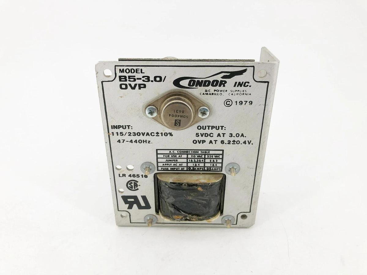 Used Condor B5-3.0/OVP Power Supply Input: 115/230VAC Output: 5VDC 3A