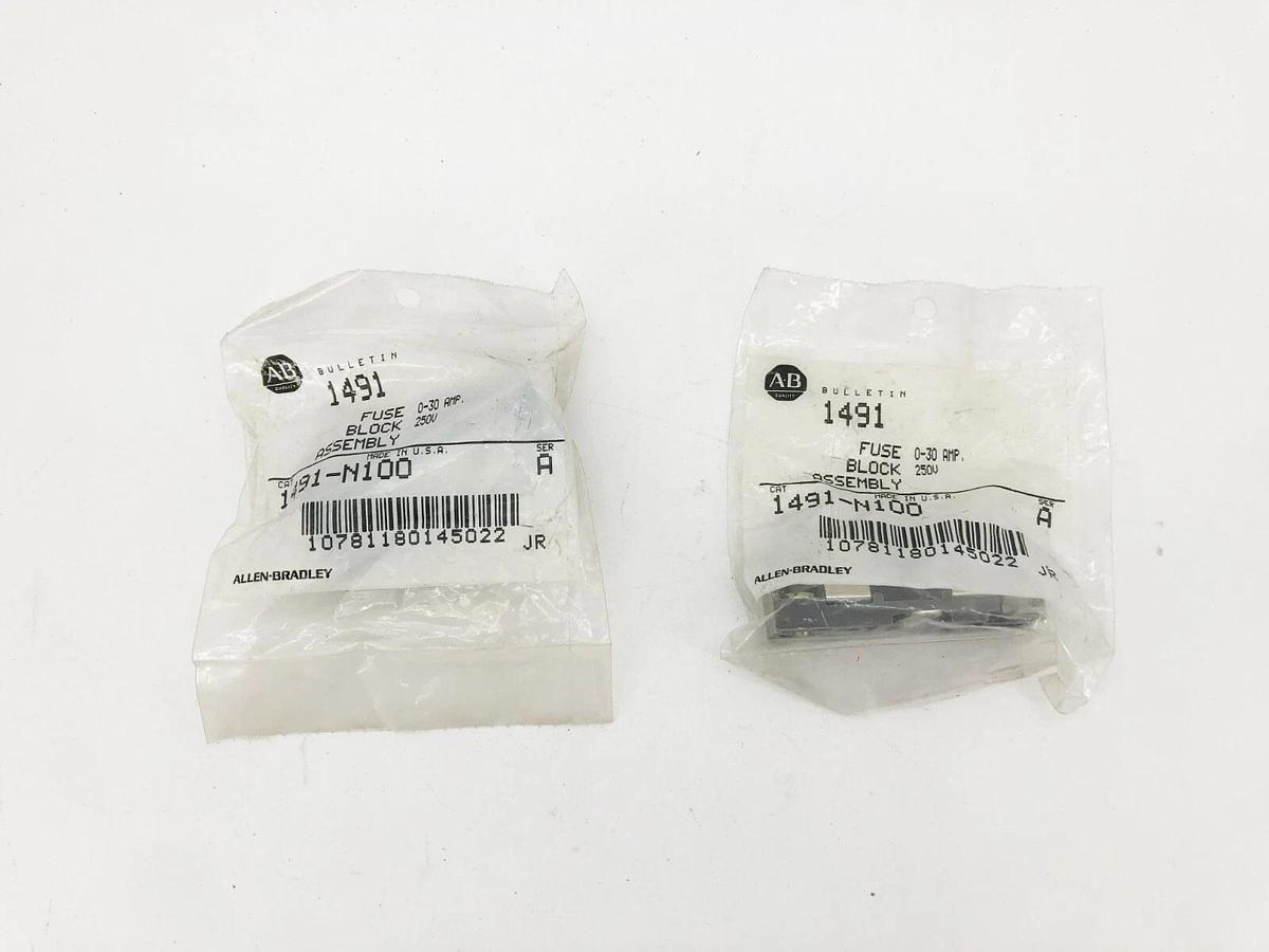 Lot of 2 New AB Allen-Bradley 1491-N100 Ser. A Fuse Block Assemblies 0-30A 250V