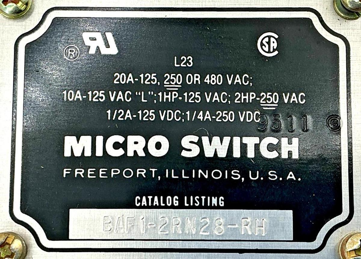 New Honeywell Micro Switch BAF1-2RN28-RH Limit Switch Roller Arm 20A 480VAC