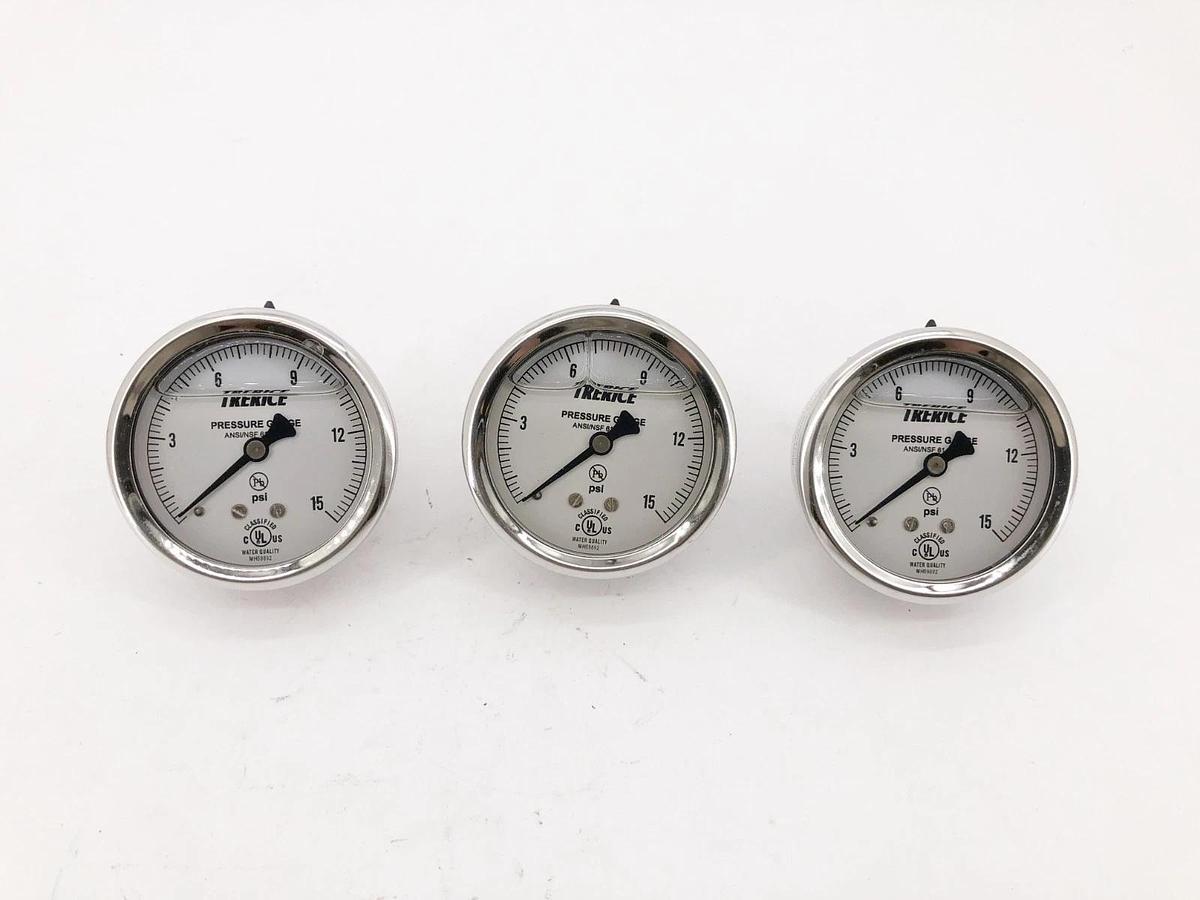 Lot of 3 New Trerice D82LFB2502BA15 Gauges D82LFB 2-1/2" 0-15psi 1/4" NPT CBM