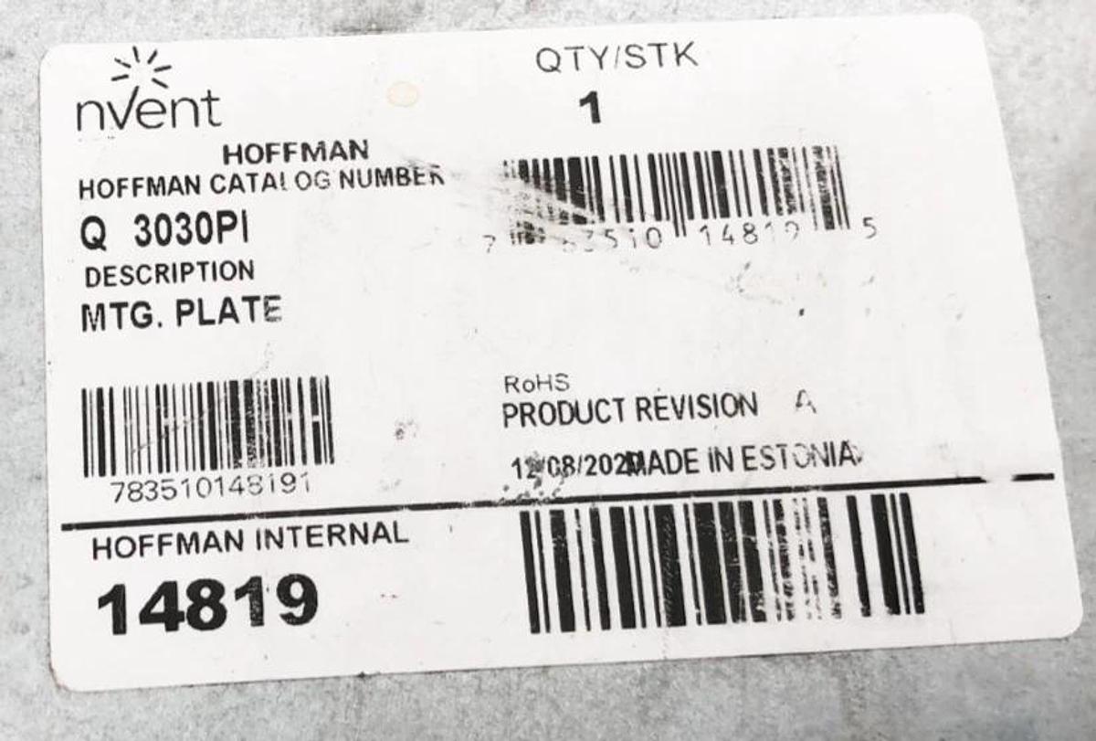 New Hoffman Q3030PI Mounting Plate 300mm x 300mm 14819 - No Box