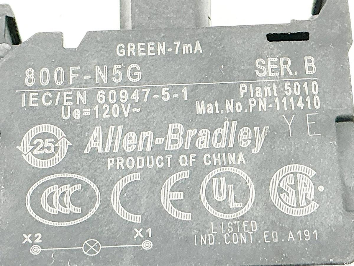 New Lot of 2 Allen Bradley 800F-N5G LED Lamp Module 120V Ser.B - No Box