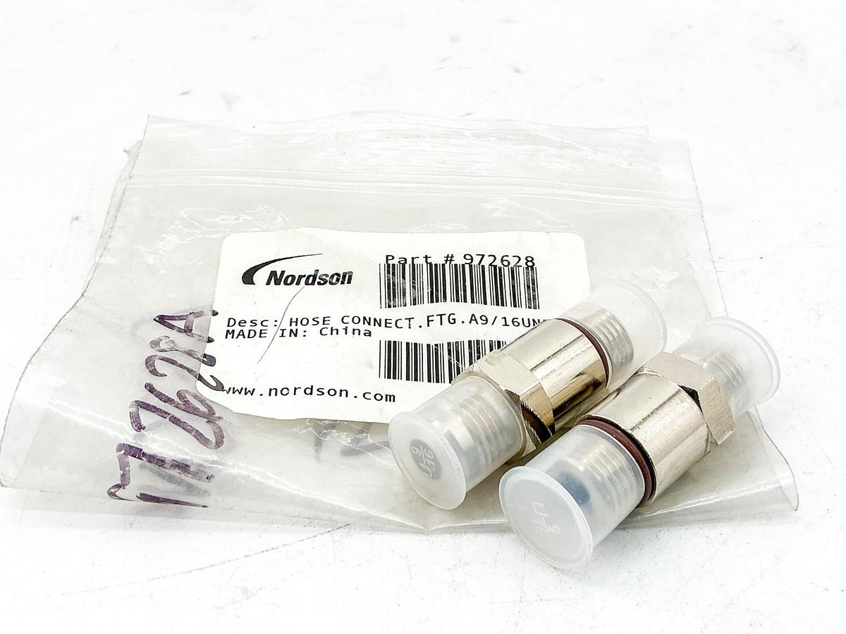New Lot of 2 Nordson 972628 Hose Connect Fitting .FTG.A9/16UNF