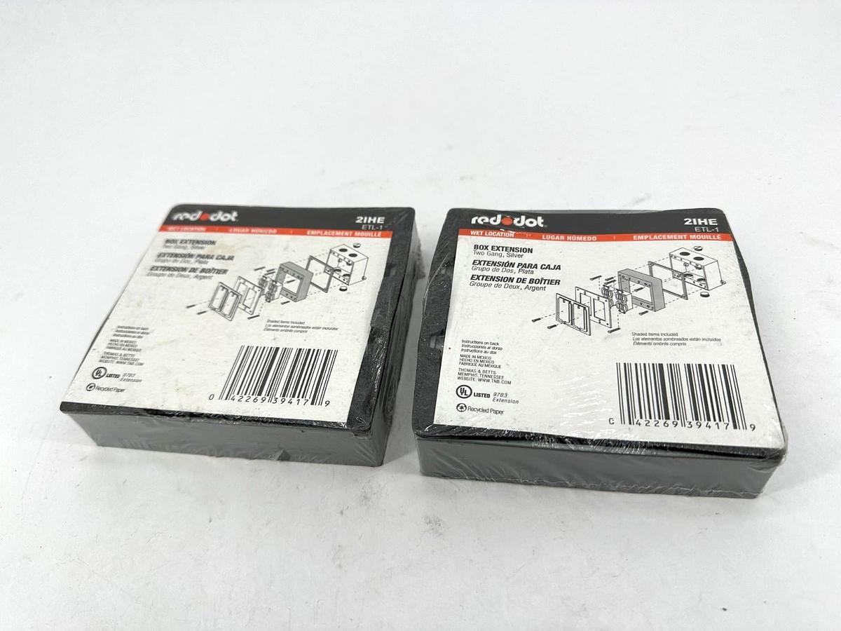 Lot of 2 New Red Dot 2IHE Box Extension 2 Gang Silver ETL-1