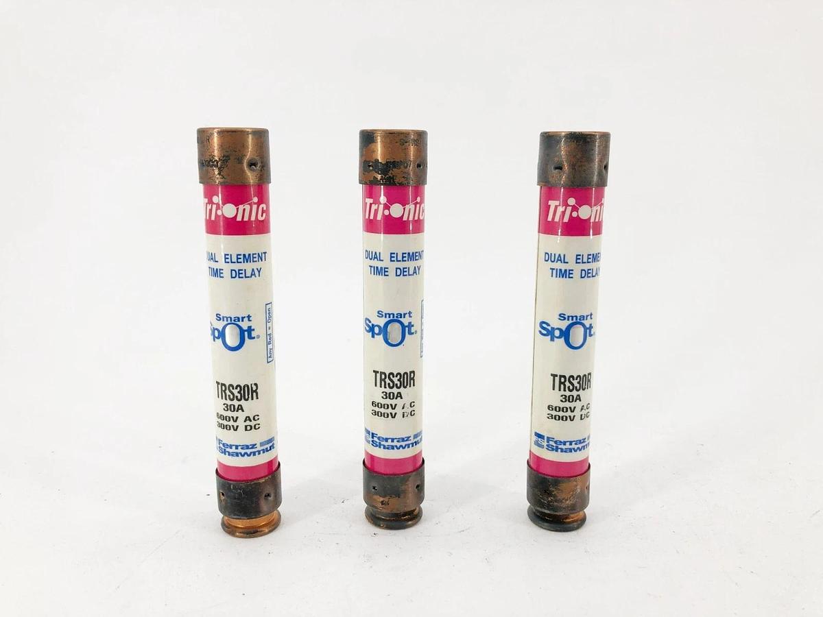 Used Lot of 3 Ferraz Shawmut TRS30R Smart Spot Fuses 30A 600VAC 300VDC