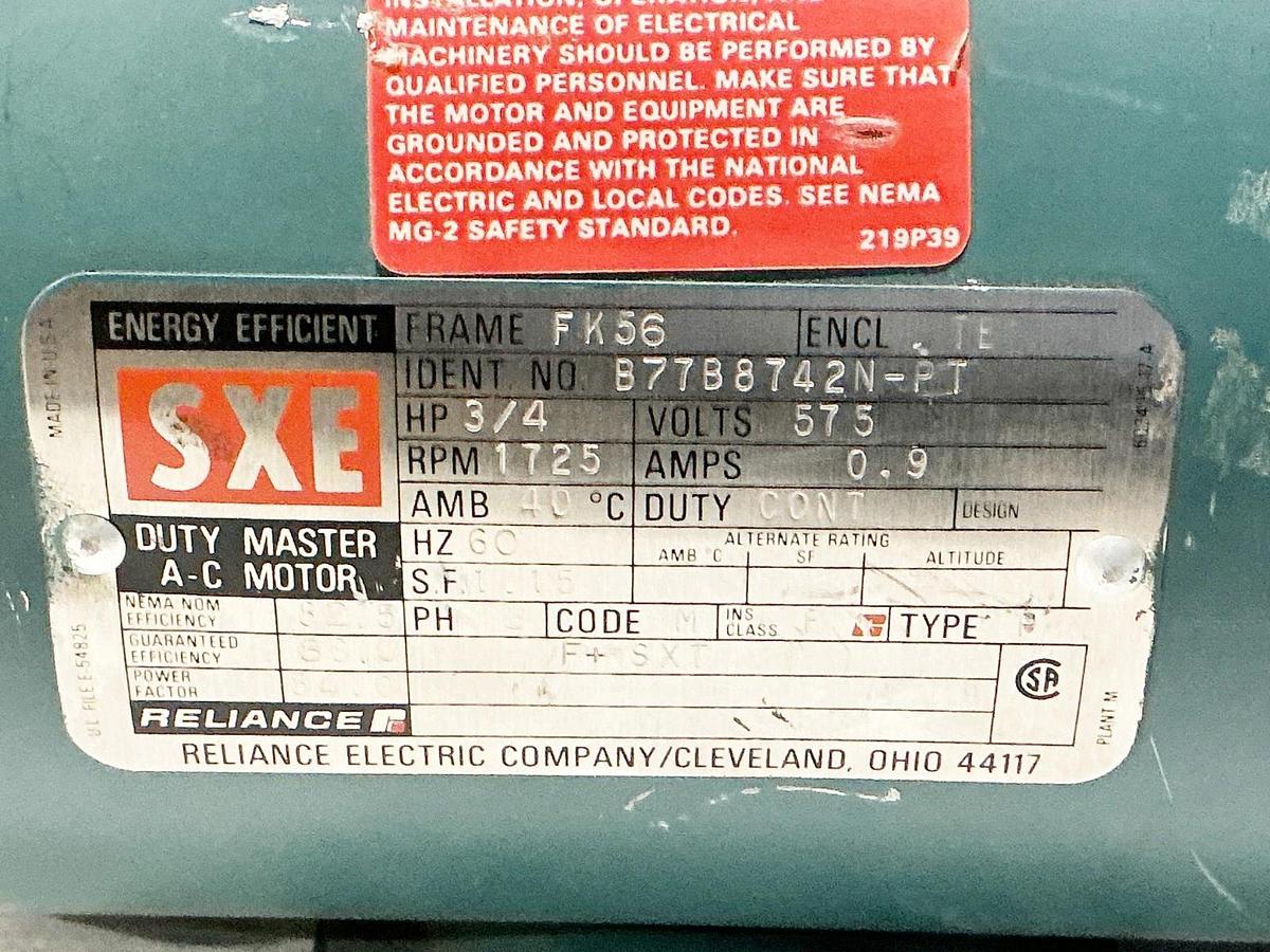 Used Reliance B77B8742N-PT Electric Motor 3/4HP 575V 1725RPM 3PH FK55