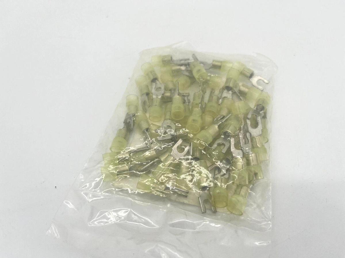 Bag of 50 New Burndy TN108LF Fork Terminals 12-10AWG 11/32" Wire Strip Length
