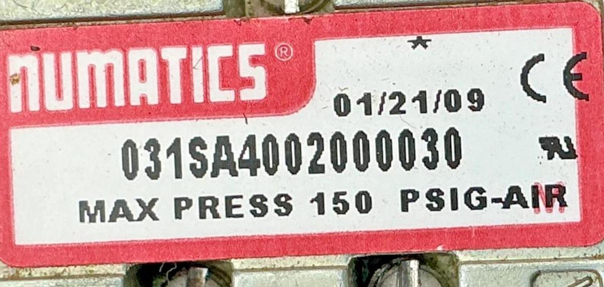 Used Numatics 031SA4002000030 Solenoid Valve 150PSIG-Air 0.06A 110/120V 50/60HZ