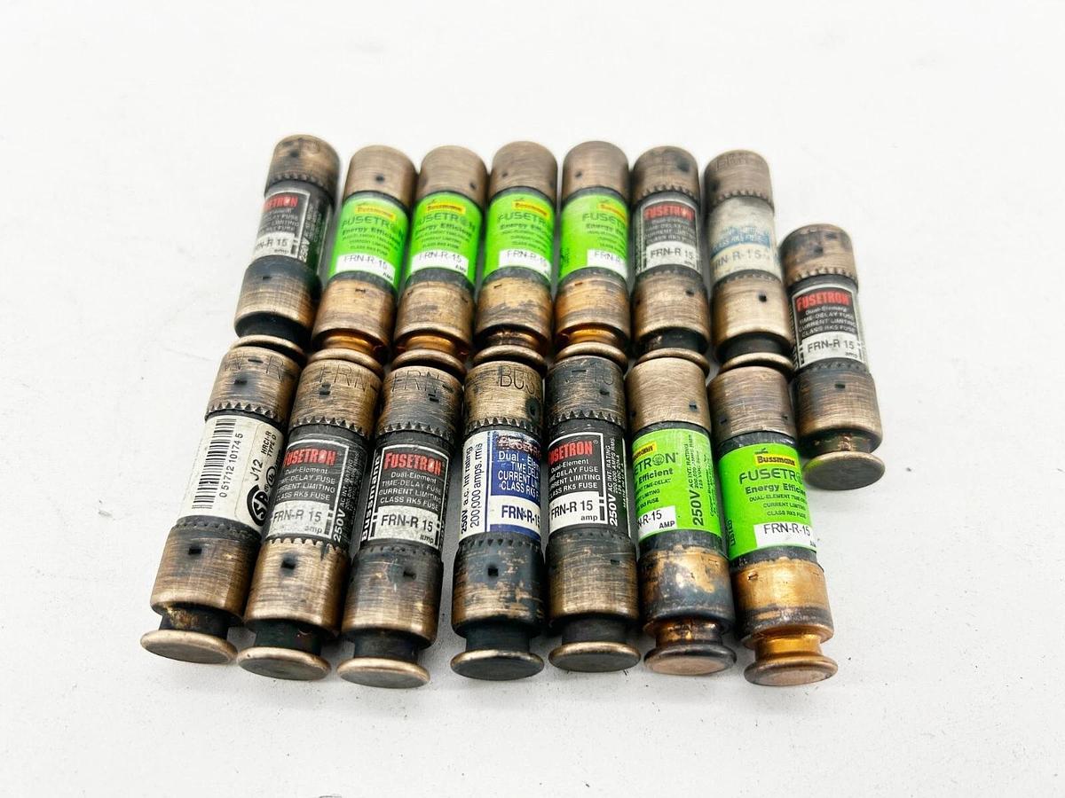 Used Lot of 15 Bussmann FRN-R-15 Dual Element Time Delay Fuse 15A 250V