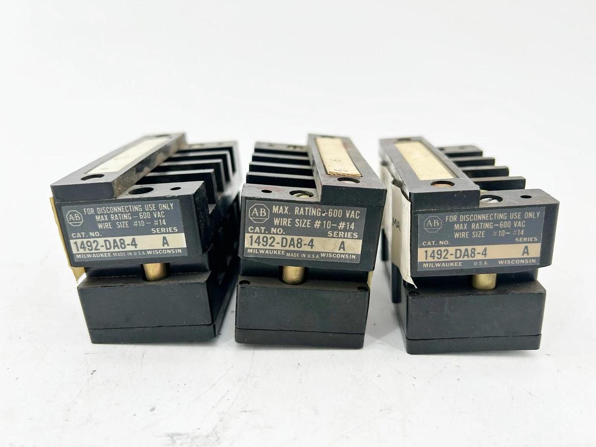 Used Lot of 3 Allen Bradley 1492-DA8-4 Terminal Block 30A 600V