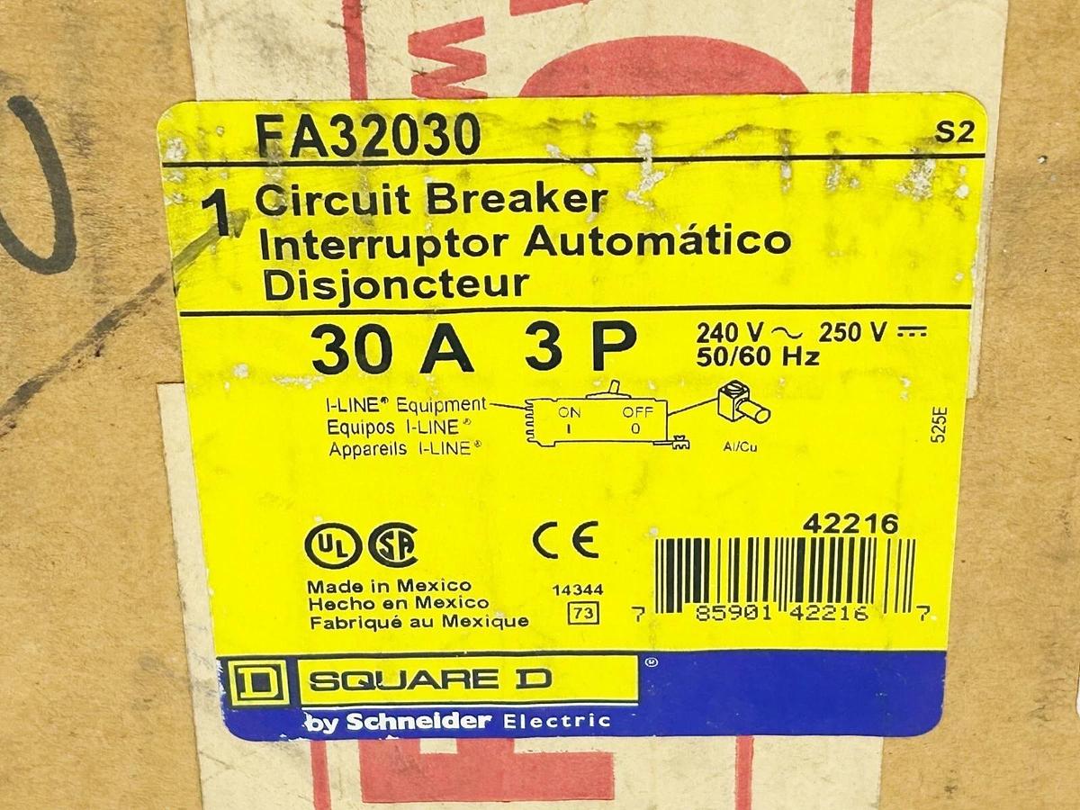 New Square D FA32030 Circuit Breaker 30A 3P 250V 50/60Hz Sealed