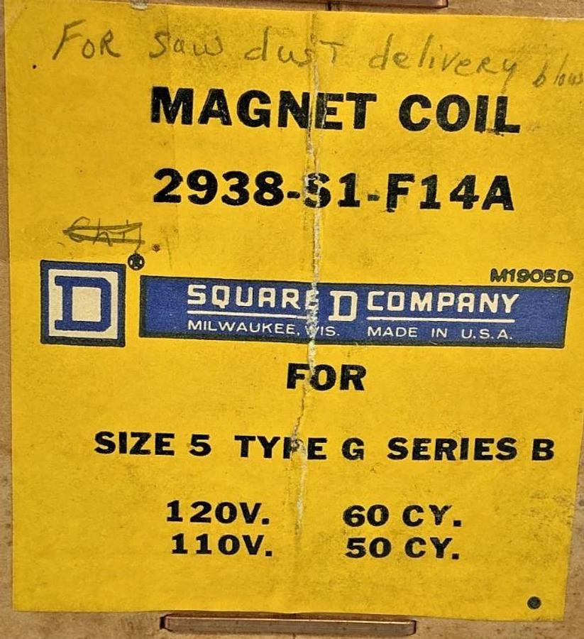New Square D 2938-S1-F14A Ser B Magnet Coil Size 5 Type G 110/120V 50/60CY