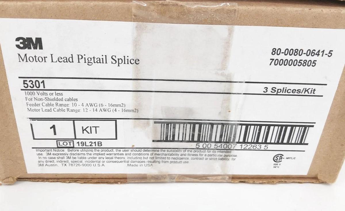 New 3M 5301 Motor Lead Pigtail Splice Kit 1000V or Less (3 Splices)