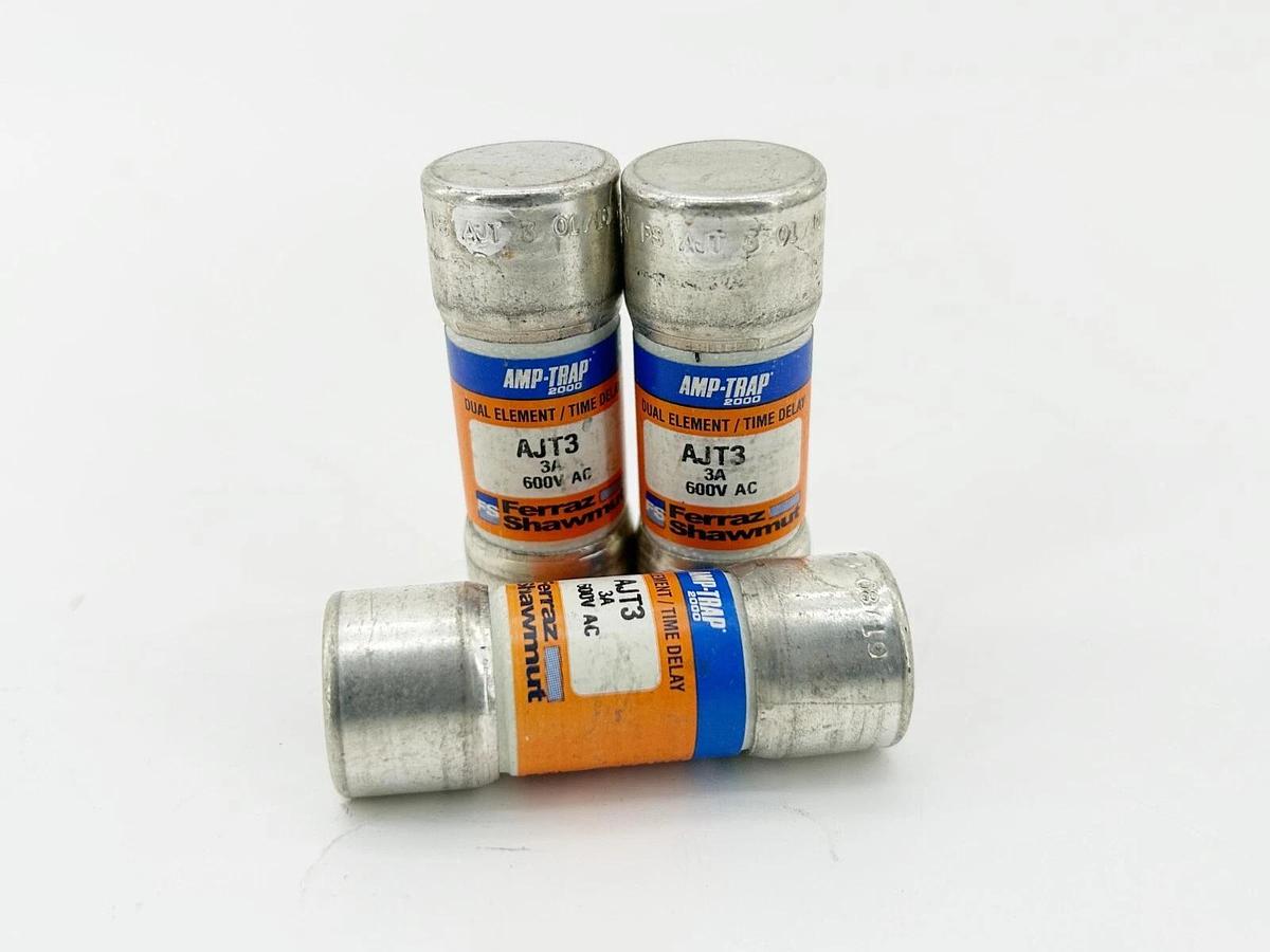New Lot of 3 Farraz Shawmut AJT3 Dual Element Time Delay Fuse 3A 600V No Box