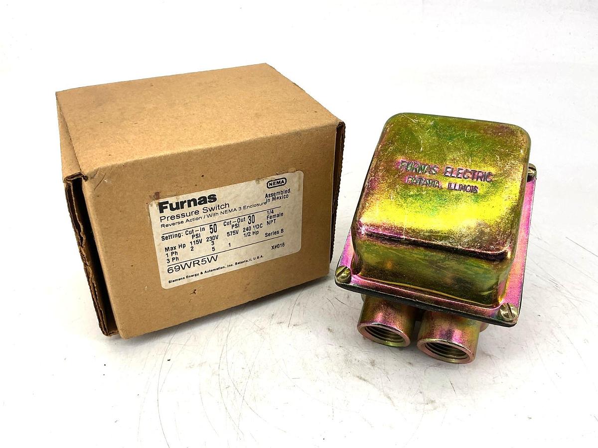New Furnas 69WR5W Ser B Pressure Switch Reverse Action 3Ph Cut In/Out 50/30PSI