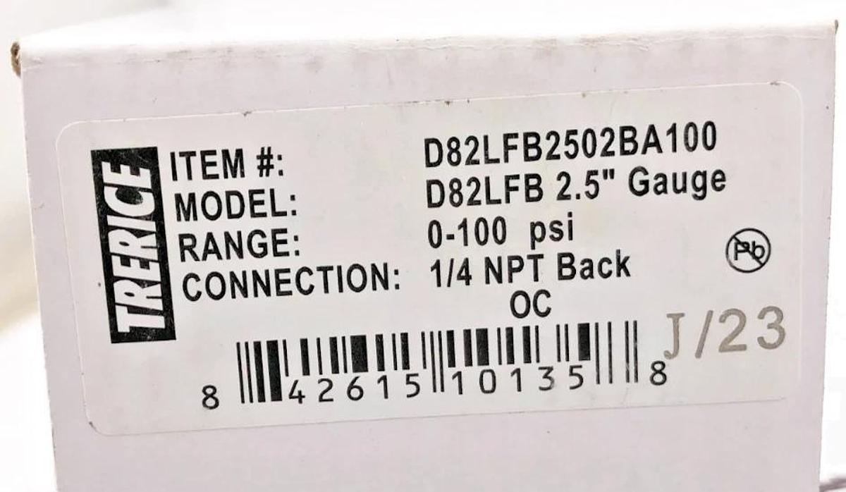 Lot of 3 New Trerice D82LFB2502BA100 Gauges D82LFB 2.5" 0-100psi 1/4" NPT Back