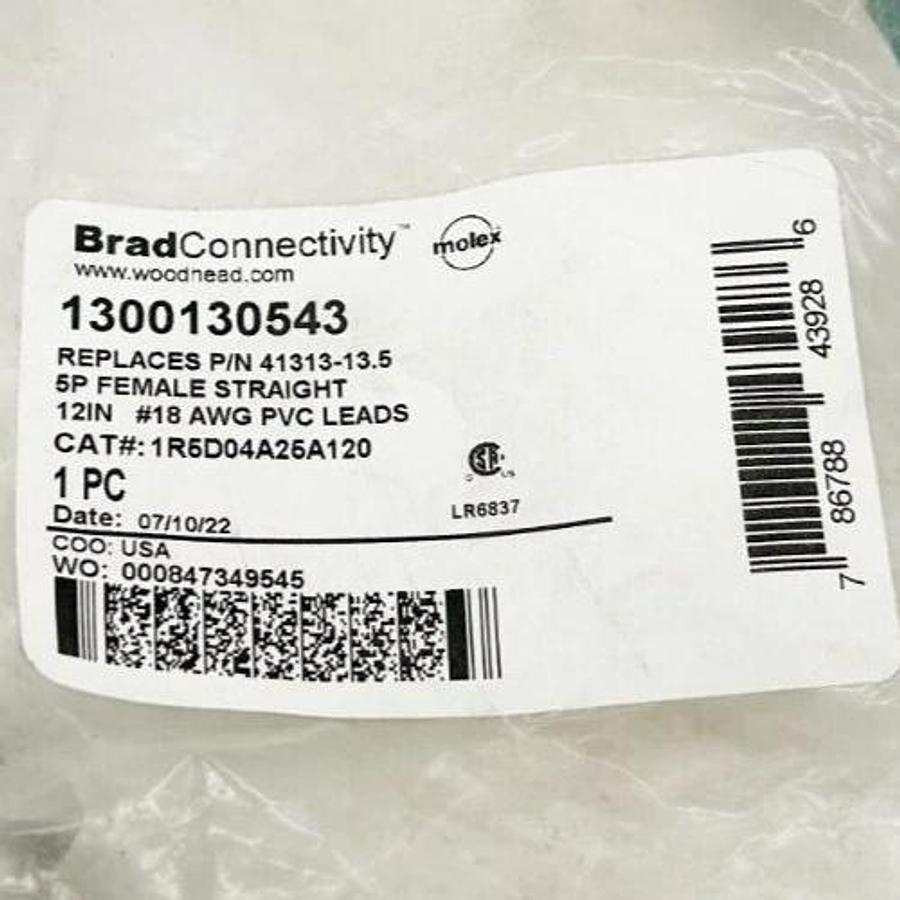 New Brad Connectivity 1R5D04A25A120 12" 18AWG PVC Leads 5P Female 1300130543