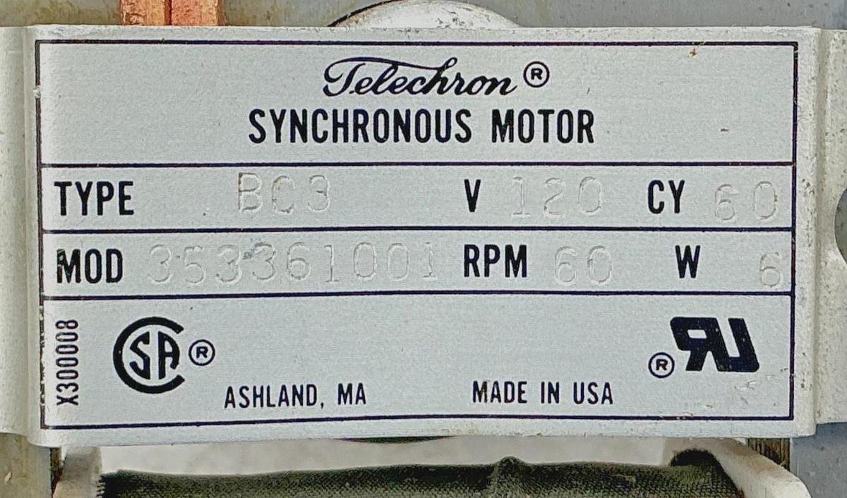 New Telechron 353361001 Synchronous Motor Type BC3 6W 60RPM 120V 60CY - No Box