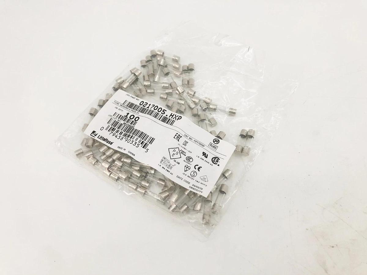 Box of 100 New Littelfuse 0217005.HXP Fast-Acting Cartridge Fuses 5A 5x20mm