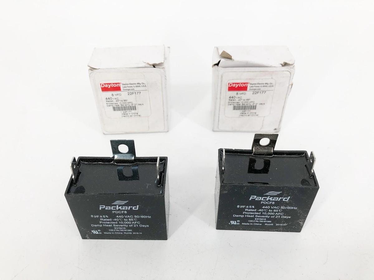 Lot of 2 New Dayton 22F177 Motor Run Capacitors 440VAC Packard PDCF8
