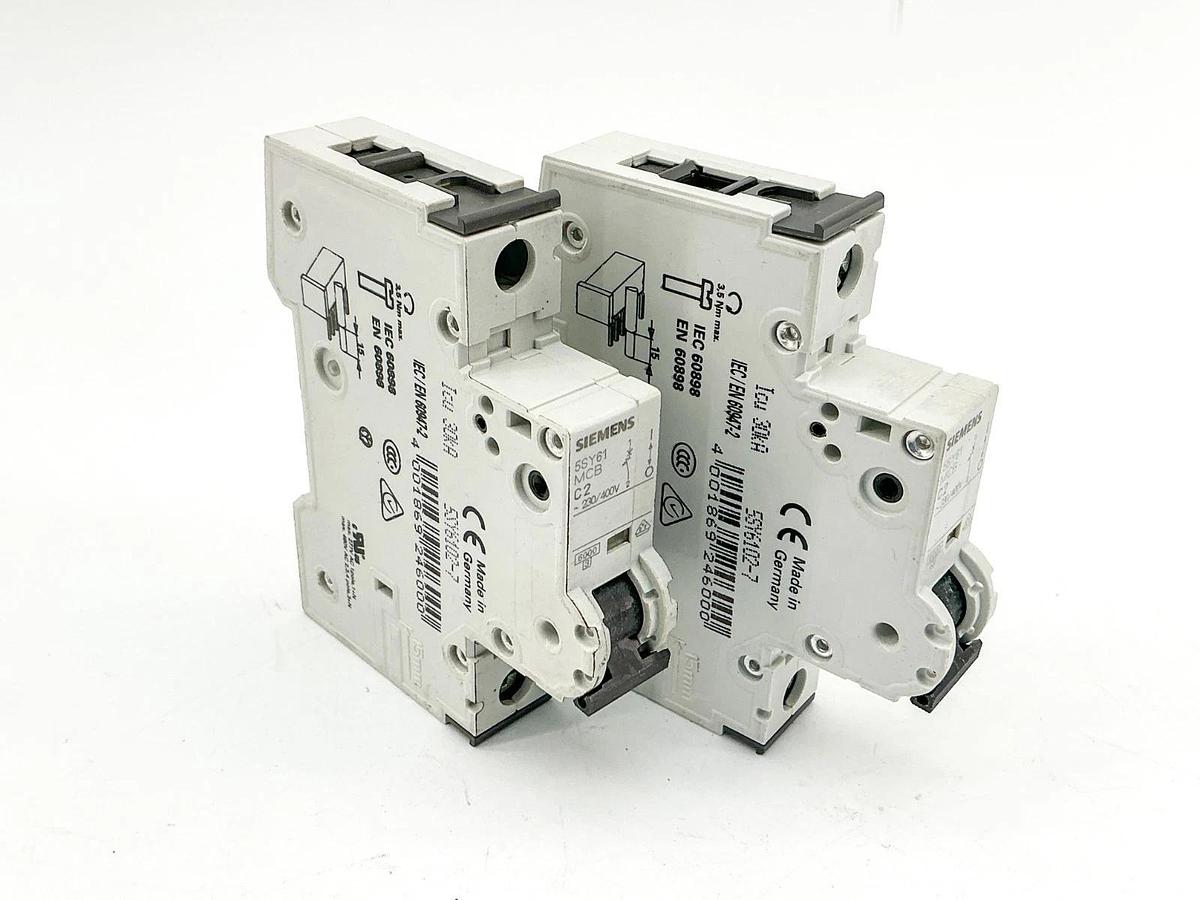 New Lot of 2 Siemens 5SY6102-7 Mini Circuit Breaker 230/400V 1P - No Box