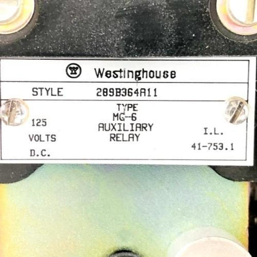 Used Westinghouse 289B364A11 Type MG-6 Auxiliary Relay Style 125VDC