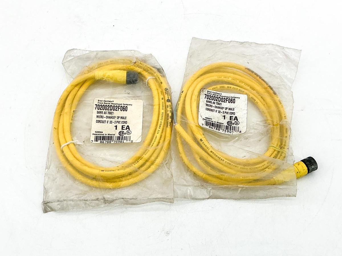 New Lot of 2 Brad Harrison 702002D02F060 Micro-Change Cordset 2P 70021