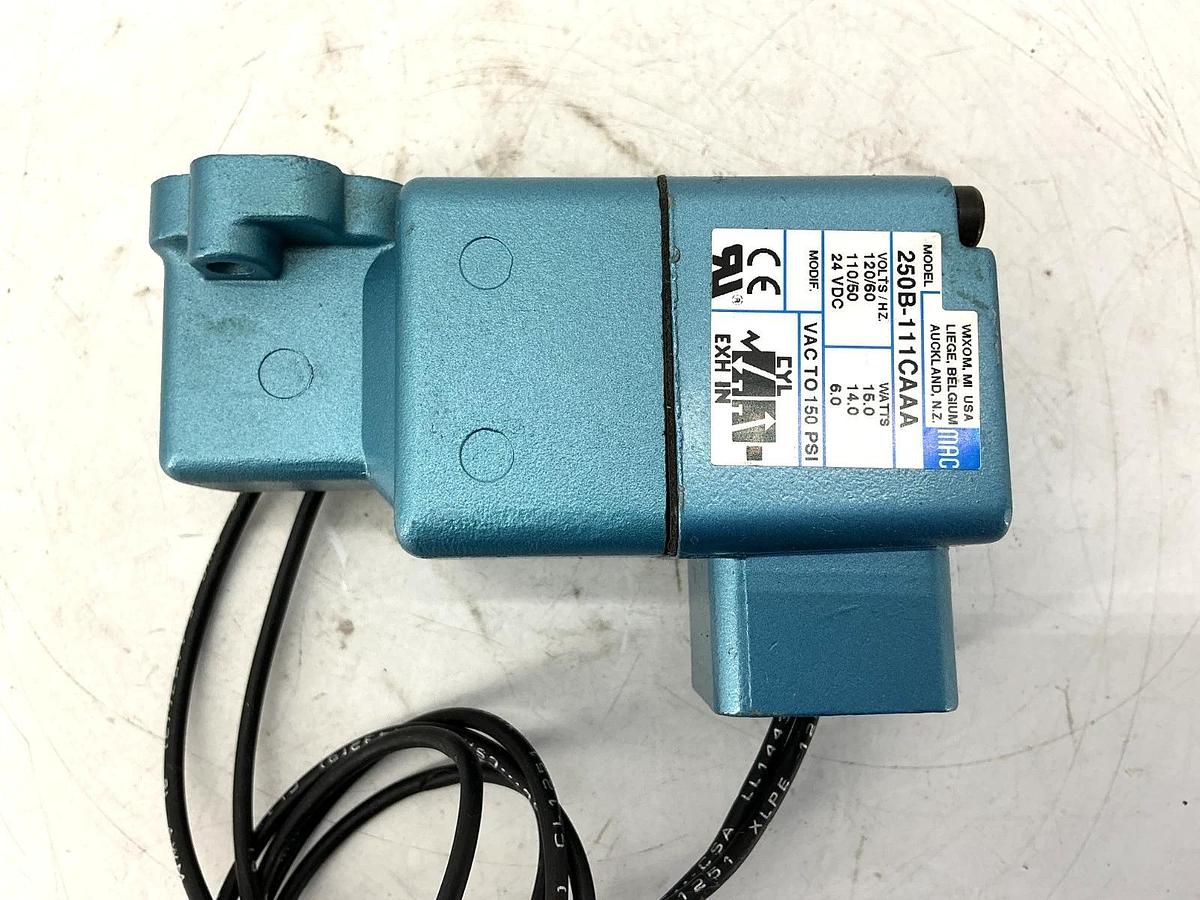 New MAC Valves 250B-111CAAA Solenoid Valve 15W 150PSI 24VDC 110/120V - No Box