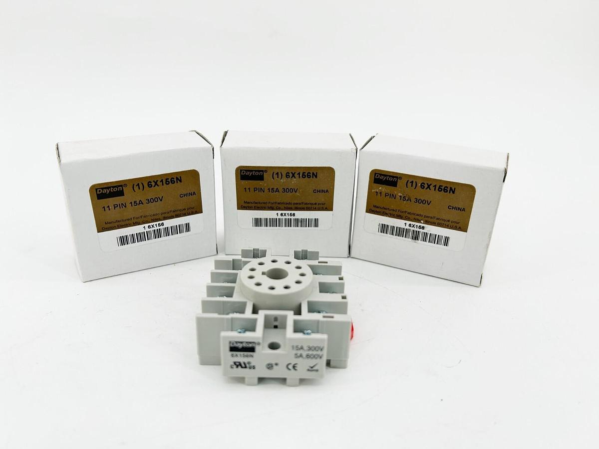 New Lot of 3 Dayton 6X156N Relay Socket 5-15A 600V 11Pin