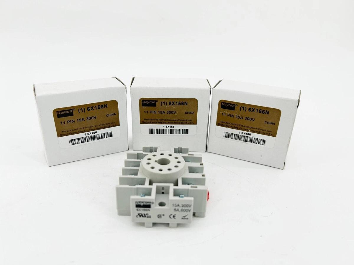 New Lot of 3 Dayton 6X156N Relay Socket 5-15A 600V 11Pin