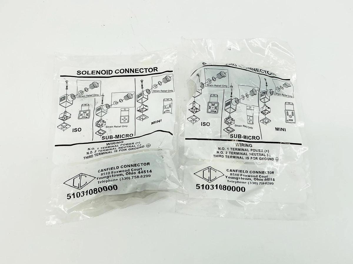 New Lot of 2 Canfield 51031080000 Solenoid Connector 6-48V 50/60Hz