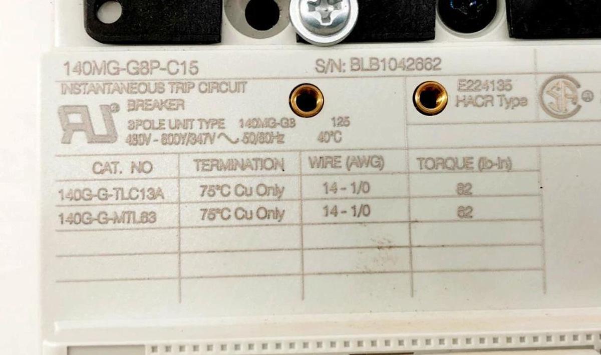 New Allen Bradley 140MG-G8P-C15 Circuit Breaker 15A 3P 480V-600Y/347V - No Box