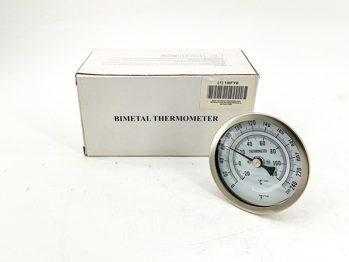 New 1NFY6Bimetal Thermometer 0-250F 3-1/2" Face 4" Stem