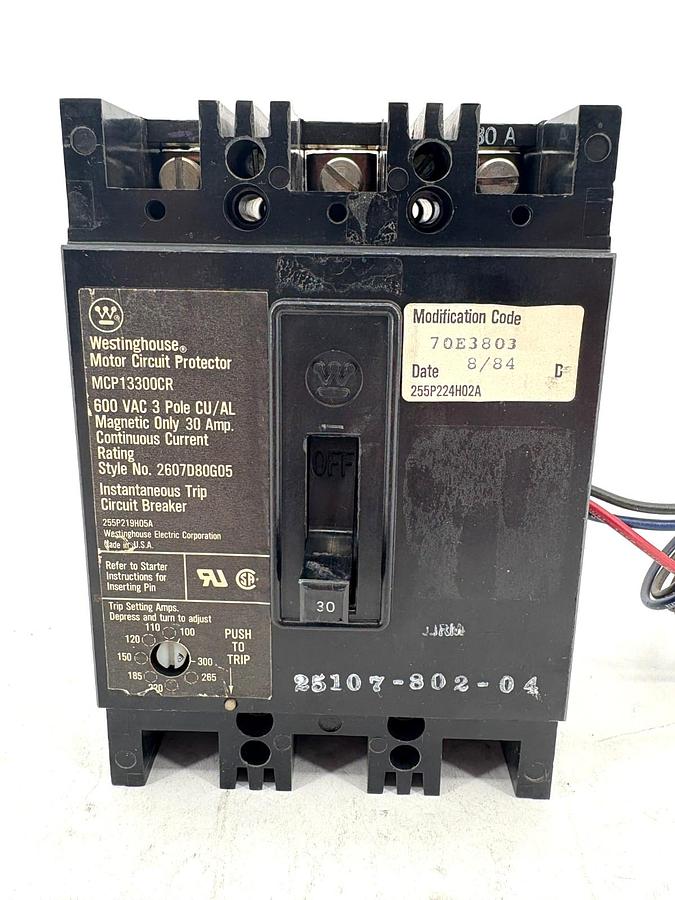 Used Westinghouse MCP13300CR 30A Circuit Breaker w/ Aux. Switch 70E3808 3P